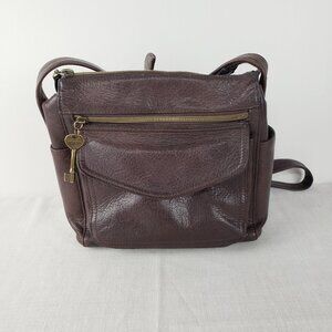 Fossil Brown Leather Crossbody Purse Organizer Vintage Bag Adjustable Strap